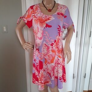 MSK Colorful short-sleeved  Colorful A-line dress Size L